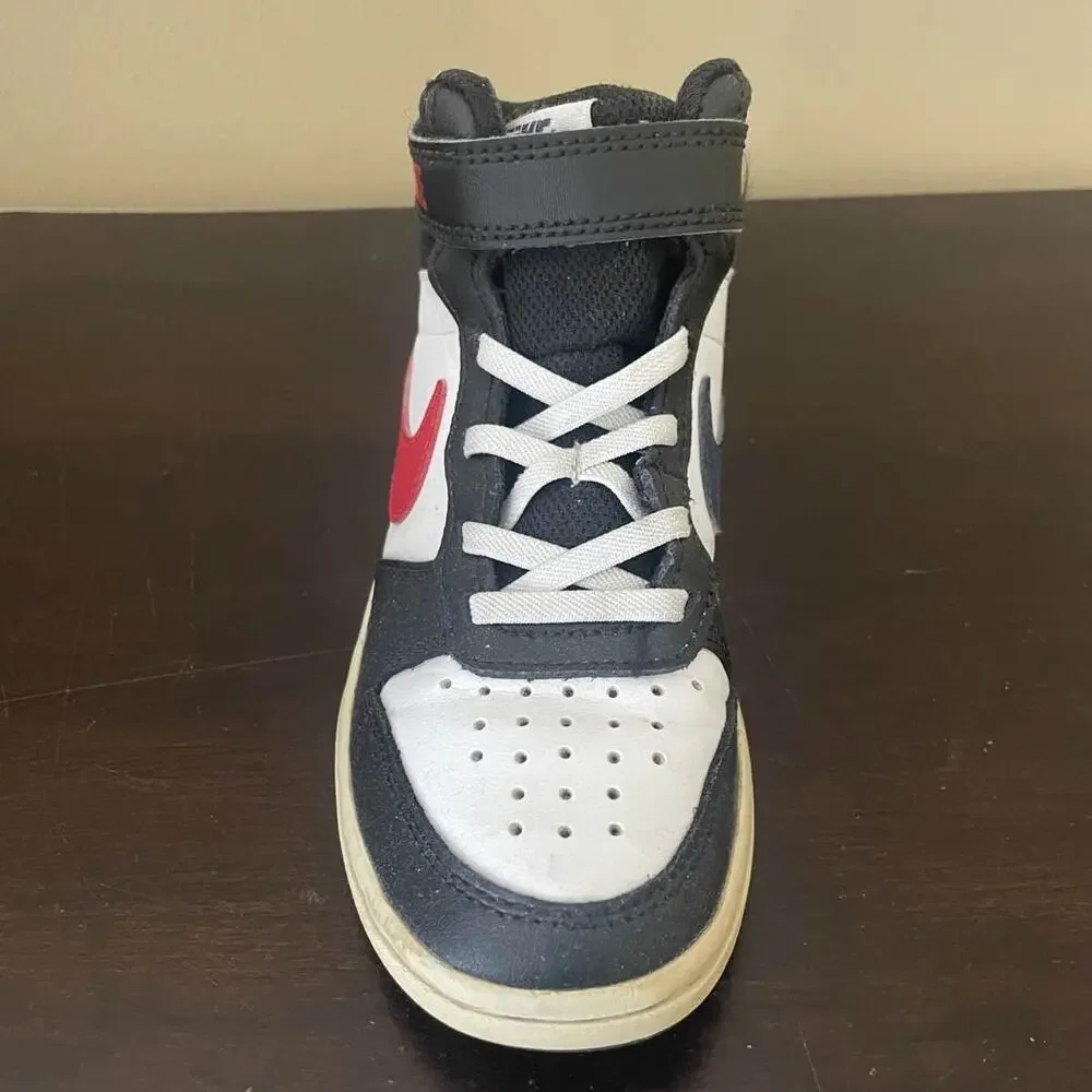 Nike Court Borough Mid 2 Toddler Black Red White Strap‎ Lace Up Shoes